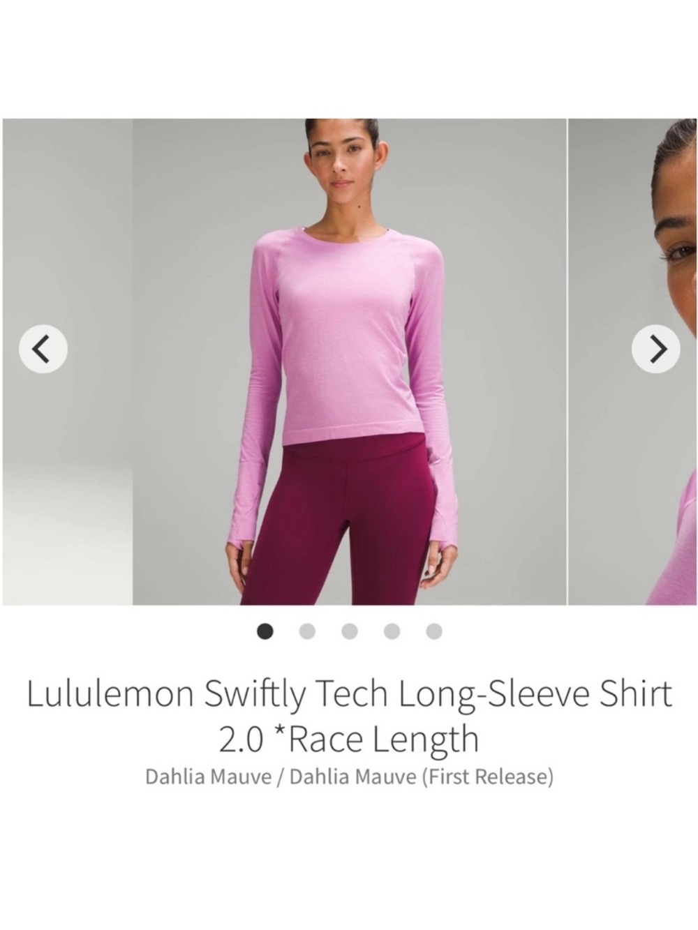 Lululemon Swiftly Tech Long Sleeve Shirt 2.0 *Race Length Dahlia Mauve Sz 8